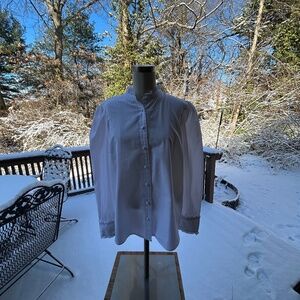 Anthropologie White Cotton Puff Sleeves Ruffle Collar Button Down Size 12